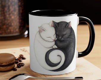 Cute Cat Yin-Yang Mug, Cat Mom Cat Dad Gift, Black White Fur Mug, Cat Lovers, Boyfriend Girlfriend Mug, Cat Obsessed Mug, cat gift, kitten