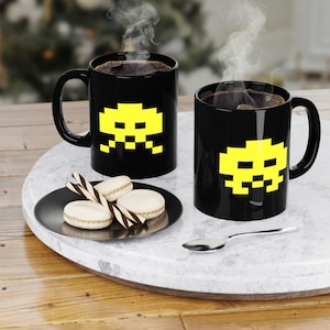 Retro Space Invader Mug, octopus inspired by Space Invaders, Coffee Cup for Gamers & Nostalgic Vibes, 80s arcade, Gen X nostalgia