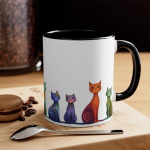 Whimsical Cats Accent Mugs, Cat Lover Gift, Colorful Watercolor Mug, Unique Coffee Cup, Playful Charm Tea Cup, Cartoon Cat Design Cup