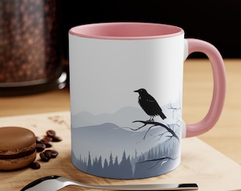 Minimalist Raven or Crow in the snow mug Mothers Day crow design gift for mom gift for sister gift for crow lover raven gifts