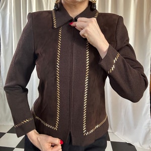 Vintage St. John Collection Chocolate Brown Suede & Knit Studded Zip-up Jacket 4 / S image 5