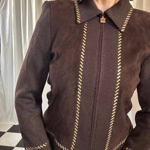 Vintage St. John Collection Chocolate Brown Suede & Knit Studded Zip-up Jacket 4 / S image 6