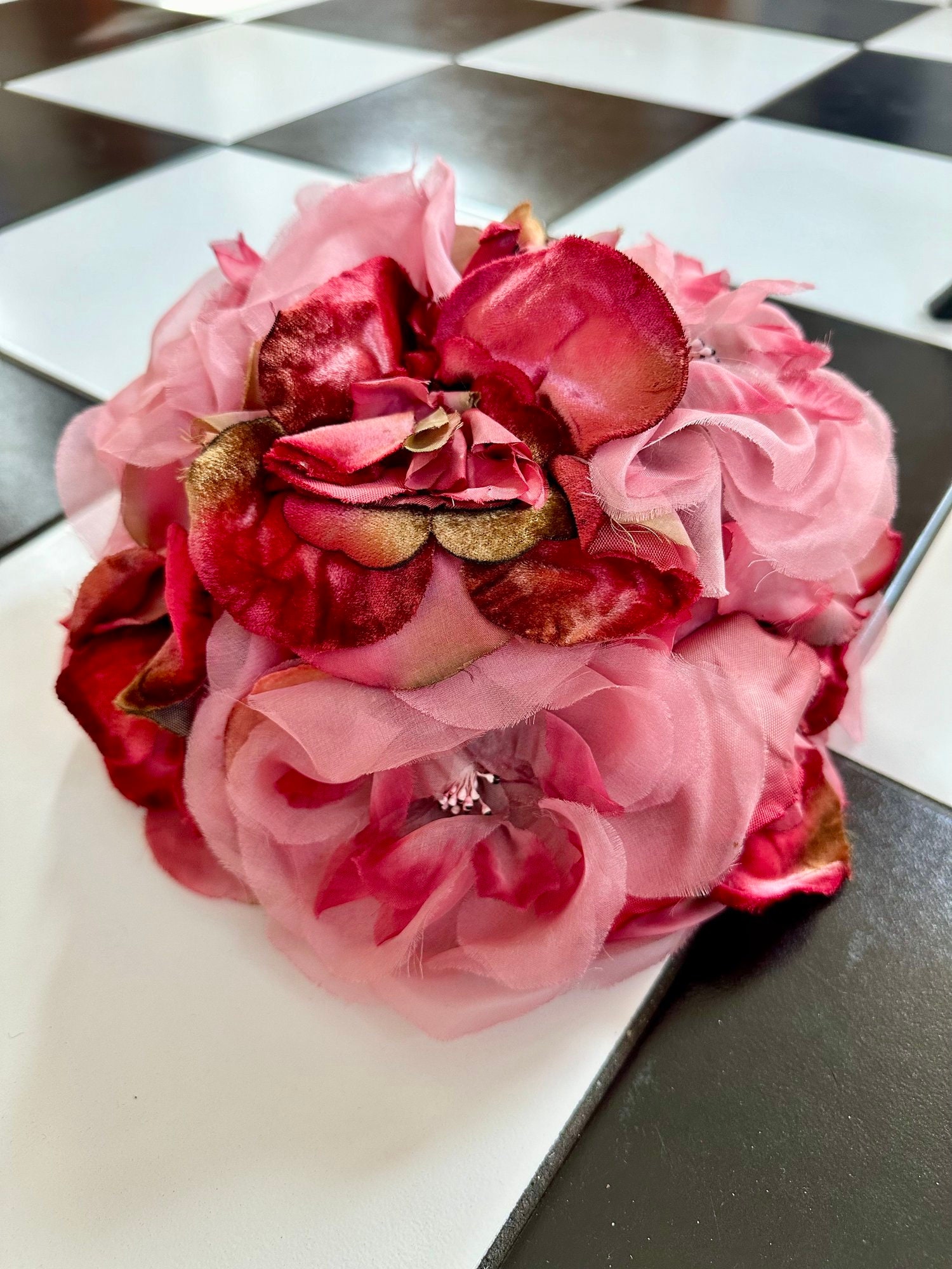 Vtg Betmar Street Smart Hat Pink Floral Organza Rose Derby Bucket Cloche USA Betmar Pink Hats for Women for sale | eBay main image 3