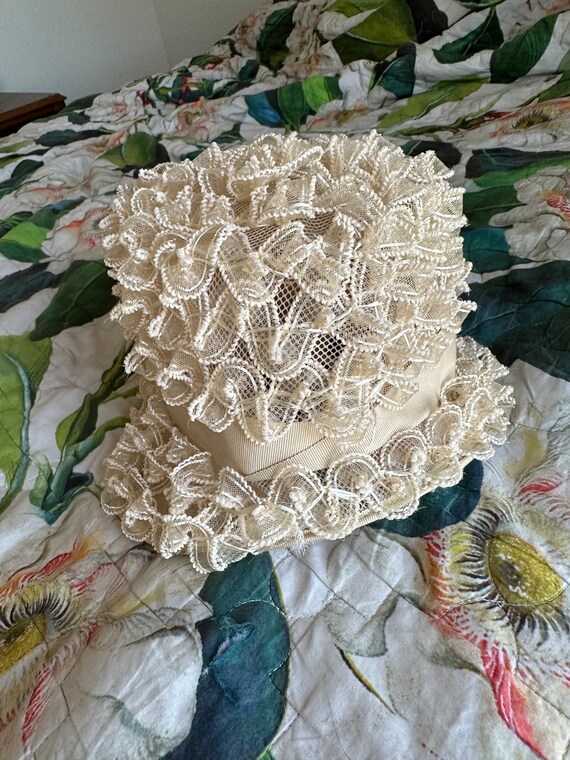 Vintage '40s '50s MCM Cream Ivory Lace Ribbon Tri… - image 5