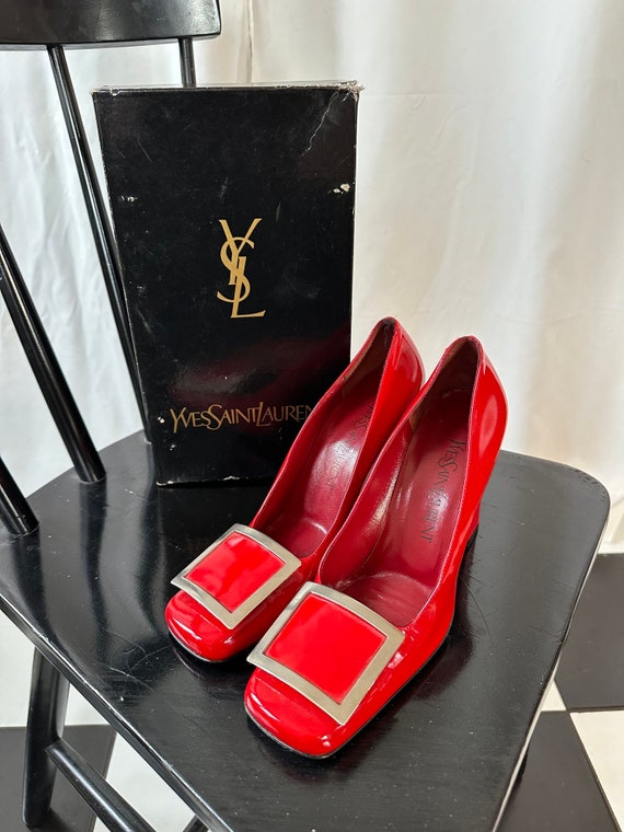 Yves Saint Laurent YSL Red Patent Leather Pilgrim 