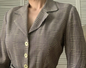 Vintage ‘90s Y2K Silhouette by Kathryn Glen Plaid Houndstooth Rayon Skirt Suit - S