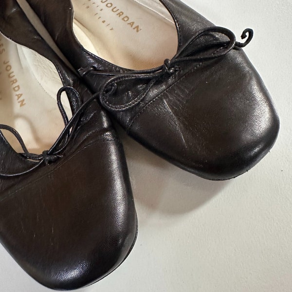 Charles Jourdan Paris Black Leather Essential Square Toe Ballet Flats - 5.5 M