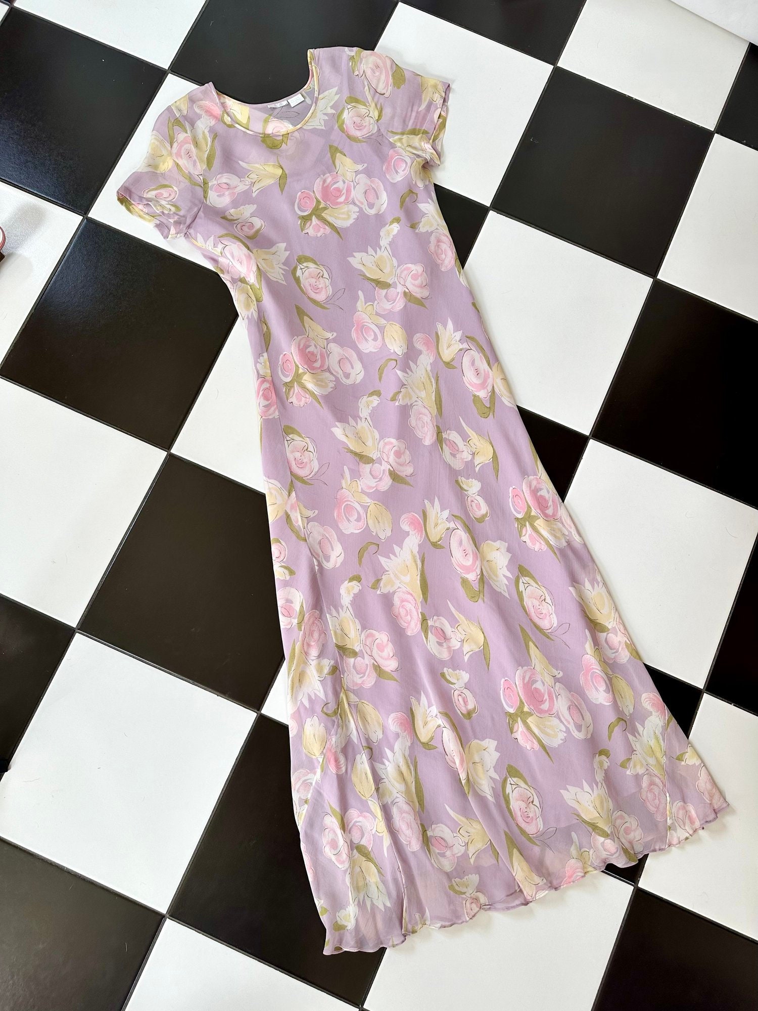 1990s Rose Beaded Bias Cut Slip Dress | S/M