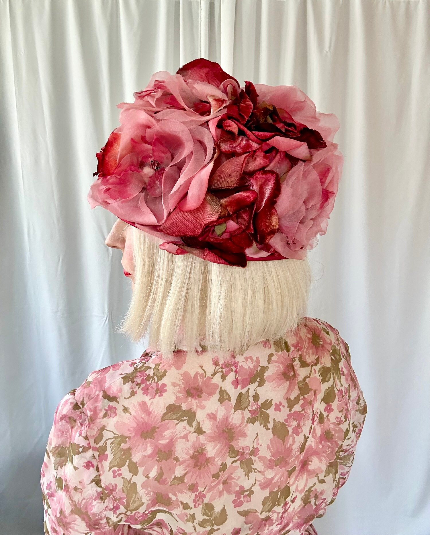 True Vintage 1960s Betmar Fuchsia Pink Silk Organza & Velvet  display picture 3
