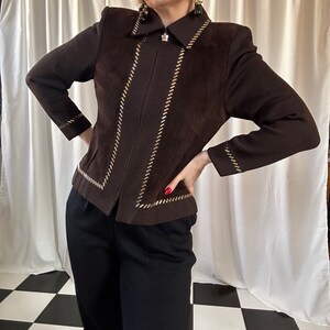 Vintage St. John Collection Chocolate Brown Suede & Knit Studded Zip-up Jacket 4 / S image 3