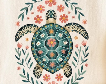 Sea Turtle PNG, Boho Floral Turtle png, Nautical Sublimation Designs, Turtle Png, Beach Png,  Fisherman Aesthetic Png, DIGITAL Download