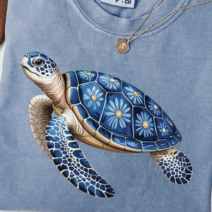 Blue Floral Sea Turtle PNG, Watercolor Ocean Animal Clipart, Summer Beach Sublimation Design, Tropical Turtle Digital Download