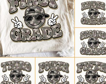 Camo Back To School PNG Bundle, Retro Camo First Day Of School, School Boy PNG, Pre-K First Grade Boy Sublimation, Preppy Camo School PNG