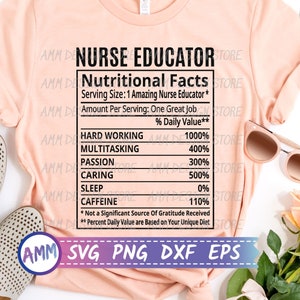 Educador de enfermería SVG, Educador de enfermería Datos nutricionales svg, Datos nutricionales, Educador de enfermería Png, Camisa svg, Apreciación svg, Eps, Dxf, Png
