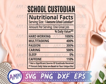 School Custodian SVG, School Custodian Nutritional Facts svg, School Staff svg, Nutrition Facts svg, Appreciation svg, Eps, Dxf, Png