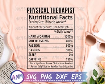 Fisioterapeuta svg, Fisioterapeuta Datos nutricionales svg, Datos nutricionales, Divertido PT Fisioterapeuta svg, Eps, Dxf, Png