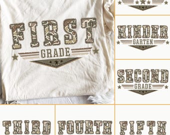 Camo Back To School PNG Bundle, Retro Camo First Day Of School, School Boy PNG, Pre-K First Grade Boy Sublimation, Camo School PNG