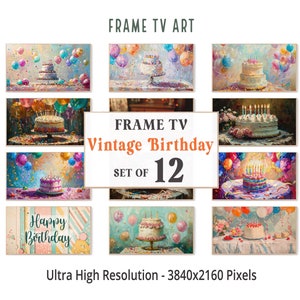 Vintage Geburtstag TV Kunst, Geburtstag Rahmen TV Kunst, Happy Birthday Kunst, Samsung Frame TV, 12 Kunstdateien, 4k, digitaler Download