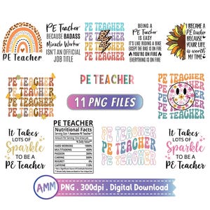 PE Teacher PNG, Physical Education png, Bundle, PE Coach png, Shirt png, Retro, Leopard, Sublimation Design.