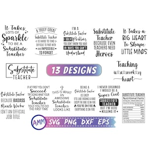 Substitute Teacher SVG, Bundle svg, Substitute Teacher png, 13 Designs, Substitue Teacher svg, Sub Teacher svg, Shirt svg, Eps, Dxf, Png