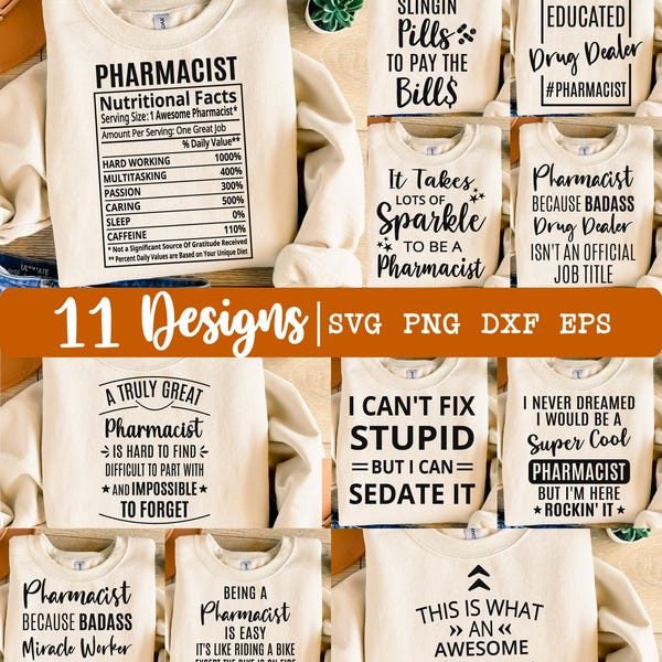 SVG de farmacéutico, paquete de farmacéutico SVG, SVG de farmacia, 11 diseños, SVG de vida de farmacéutico, diseños de camisetas, SVG de agradecimiento, EPS, DXF, PNG