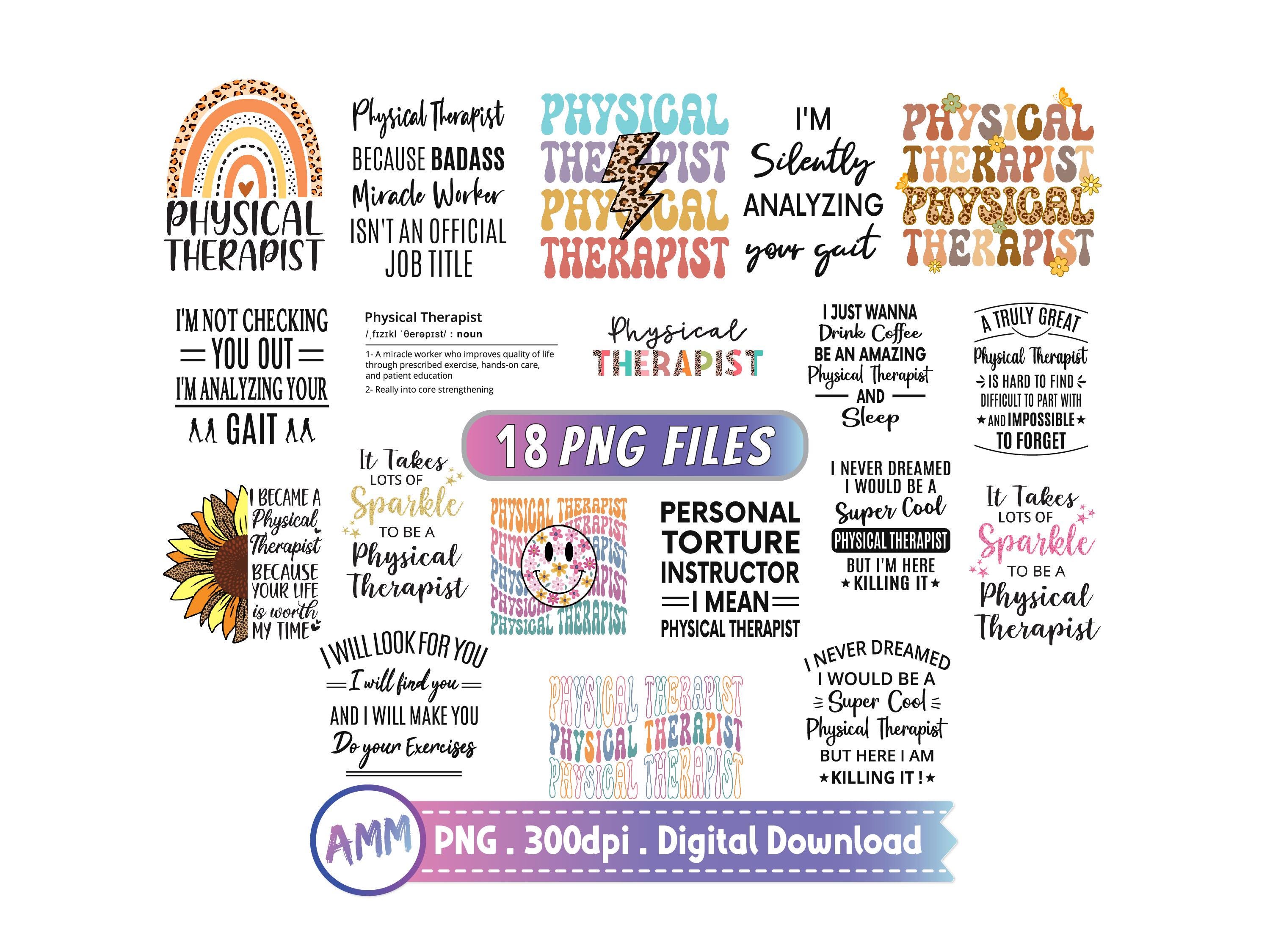 Physical Therapist Png, Bundle, Physical Therapy Png, PT Png, 18 Designs, PTA, DPT, Pt Gift, Pt appreciation, Retro, Digital download.