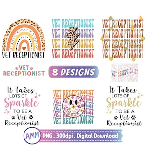 Vet Receptionist png, Bundle, Veterinary Receptionist shirt png, Receptionist week png, Retro, Sparkle, Retro, Leopard, Sublimation Design.