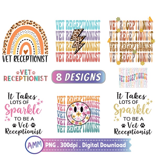 Vet Receptionist png, Bundle, Veterinary Receptionist shirt png, Receptionist week png, Retro, Sparkle, Retro, Leopard, Sublimation Design.