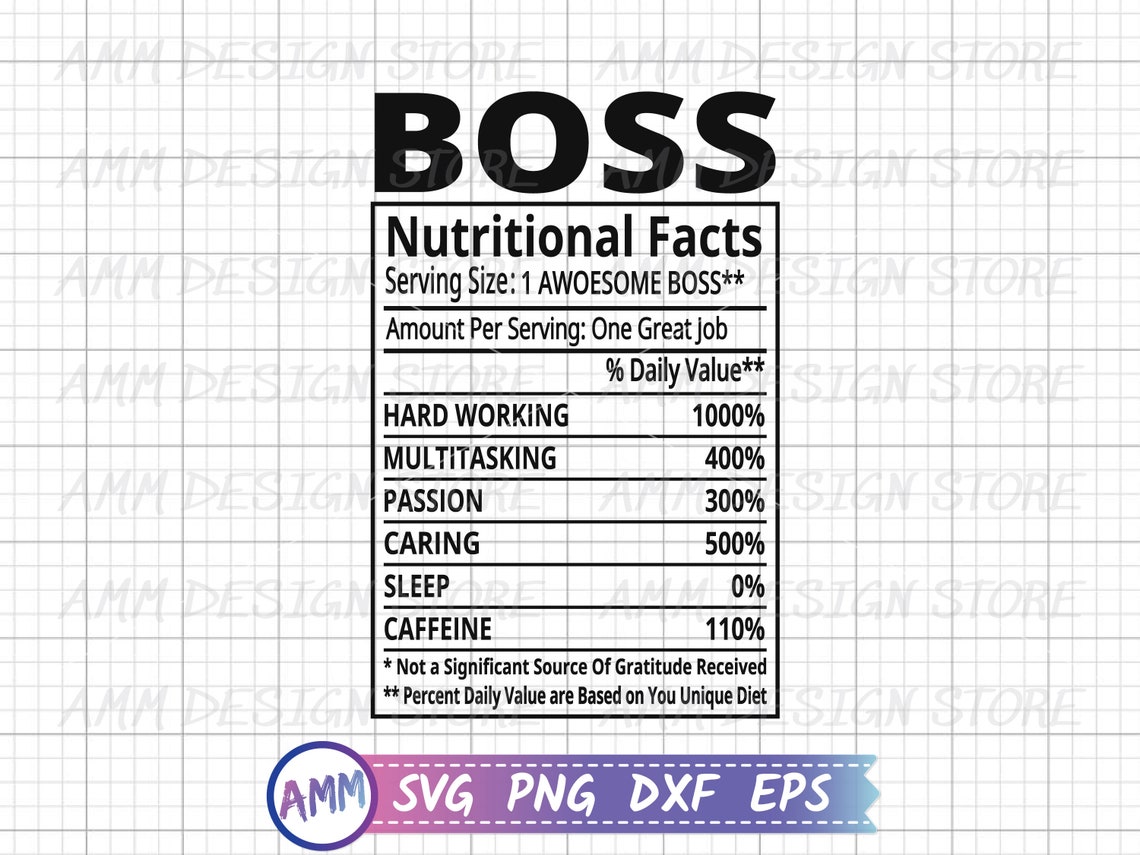 Boss SVG Boss Nutritional Facts svg Manager SVG Office Etsy
