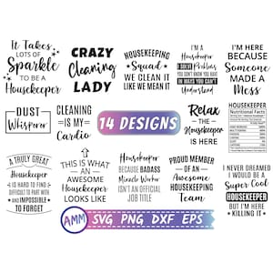 Housekeeper SVG, Bundle svg, Housekeeping svg, Cleaning Staff svg, Cleaning Crew svg, 14 designs, Appreciation svg, Eps, Dxf, Png