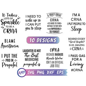 CRNA Bundle svg, Anesthetist SVG Bundle, Funny Anesthetist Nurse, 10 Digital download files svg, Png, Dxf, Eps
