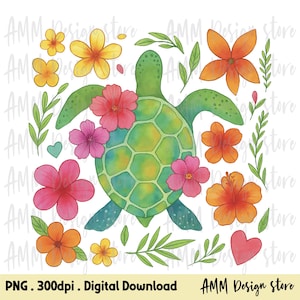 Boho Floral Sea Turtle PNG, Summer Png, Floral sea Turtle Png, Beach Png, Turtle Png, Nautical Sublimation Designs, Fisherman Aesthetic Png