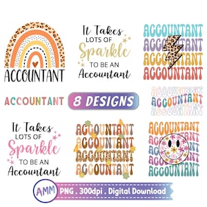 Accountant Png, Accountant Design Bundle, Accountant Sublimation PNG Design, Bookkeeper png, 8 Designs, Retro, Floral, Digital download.