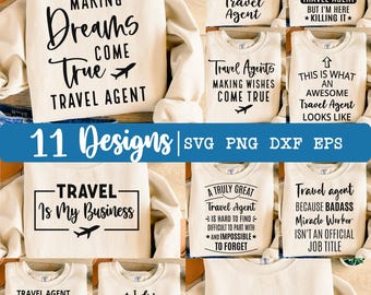 Agente de viajes SVG, Paquete de agente de viajes SVG, Diseño de camiseta SVG, 11 diseños, Agente de viajes PNG, Agradecimiento SVG, EPS, DXF, PNG