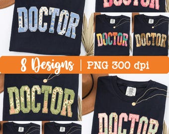 Doctor PNG patchwork bloemenbundel, imitatie gewatteerd doktersshirt, imitatie geborduurd doktersontwerp, trendy dokterssublimatie, 8 ontwerpen, png