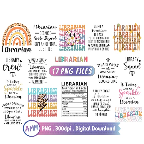 Librarian png, Bundle, School Librarian png, Librarian shirt png, Rainbow, Sparkle, Retro, Leopard, Librarian png Sublimation Design.