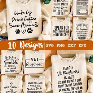 Recepcionista veterinaria SVG, Paquete SVG, Recepcionista veterinaria SVG, Recepción veterinaria SVG, 10 diseños de camisetas divertidas SVG, EPS, DXF, PNG