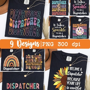 PNG de despachador, paquete, PNG de despachador del 911, retro, PNG para camiseta, arcoíris, diseño de sublimación de despachador.