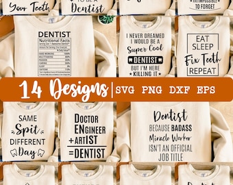 Dentist svg, Dentist Bundle svg, Bundle svg, 14 Designs, Tooth svg, Dental svg, Dental Hygienist svg, Dentist Shirt svg, Eps, Dxf, Png