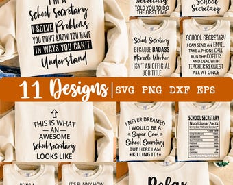 School Secretary SVG, School Secretary Bundle SVG, Bundle SVG, Funny secretary svg, Secretary Shirt svg, 11 designs, Eps, Dxf, Png