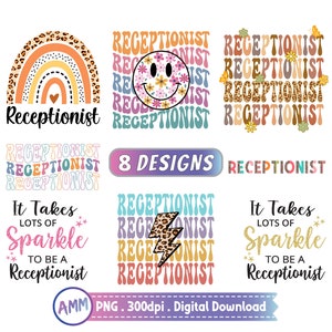 Receptionist png, Receptionist Bundle png, Receptionist shirt png, Admin Asst, Receptionist day, Rainbow, Retro, Leopard, Digital download.