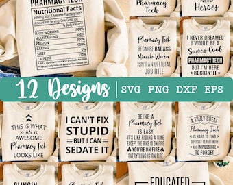 Pharmacy Tech Bundle SVG, Pharmacy Technician  Bundle SVG, 12 Designs Funny Pharmacy Tech svg, Pharmacy svg, Eps, Dxf, Png