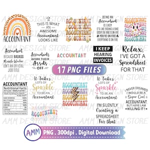 Accountant Png, Bundle, Accountant Design, Accountant Sublimation PNG Design, Bookkeeper png, 17 Designs, Retro, Floral, Digital download.