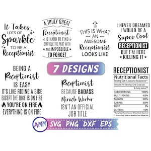 Receptionist svg, Receptionist Bundle SVG, 7 Designs, Front Desk Admin svg, Secretary svg, admin asst svg, Appreciation svg, Eps, Dxf, Png