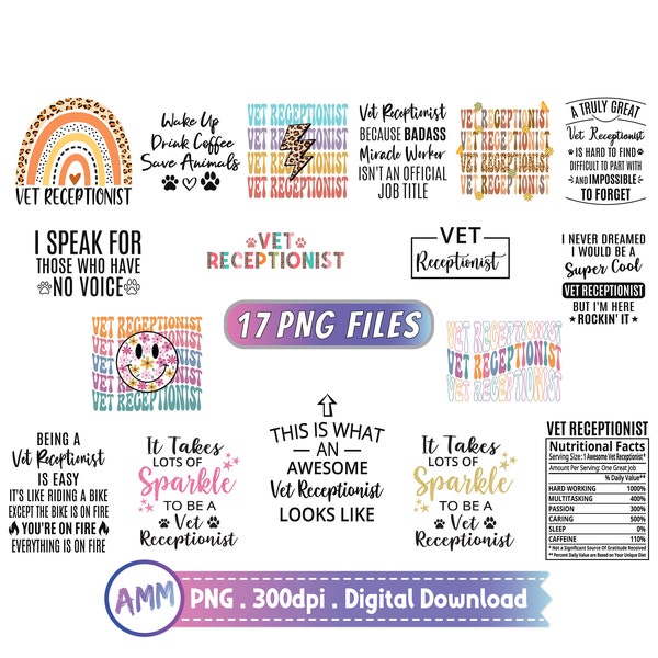 Vet Receptionist png, Bundle, Veterinary Receptionist shirt png, Receptionist week png, Retro, Sparkle, Retro, Leopard, Sublimation Design.