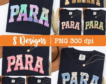 Para Floral faux patchwork png-bundel, paraprofessioneel png, cadeau voor parapro, terug naar school png, eerste schooldag png, leraar png