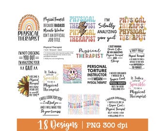 Physical Therapist Png, Bundle, Physical Therapy Png, PT Png, 18 Designs, PTA, DPT, Pt Gift, Pt appreciation, Retro, Digital download.