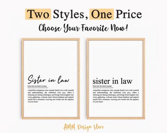Sister in law Definition Print, Sister-in-law Gift, Gift for sister in law, Minimalist poster, Printable art, Digital download.
