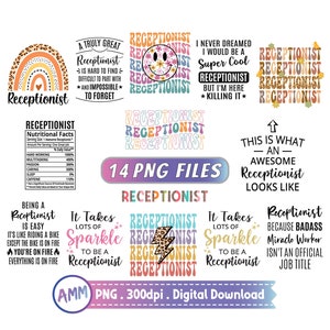 Receptionist png, Receptionist Bundle png, Receptionist shirt png, Admin Asst, Receptionist day, Rainbow, Retro, Leopard, Digital download.