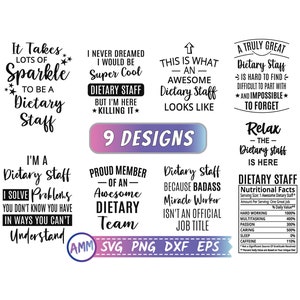 Dietary Staff SVG, Bundle svg, Dietary Staff Bundle svg, 9 Designs, Dietitian svg, Registered Dietitian svg, Appreciation svg, Eps, Dxf, Png